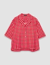 Joseph Vichy Check Short Sleeve Silk Blend Blouse In Crimson Combo