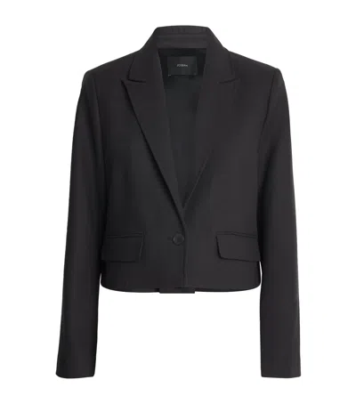 Joseph Virgin Wool Flannel Cropped Blazer In Brown