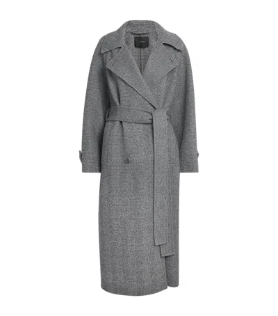 Joseph Virgin Wool Herringbone Navarre Linear Coat In Gray