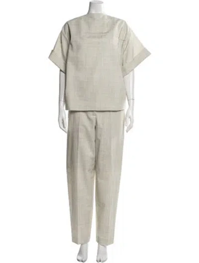 Pre-owned Joseph Virgin Wool Tweed Pattern Pantsuit In Neutrals