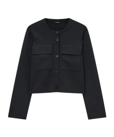 Joseph Womens Black Flap-pocket Boxy-fit Stretch-knit Cardigan Jacket