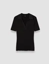 Joseph Womens Black Ribbed V-neck Knitted Polo Top In Black