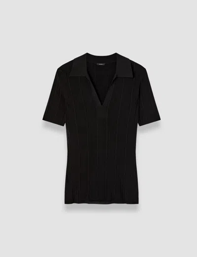JOSEPH VISCOSE RIB KNIT POLO TOP