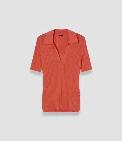 JOSEPH VISCOSE RIB KNIT POLO TOP
