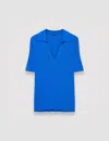 Joseph Viscose Ribbed Knitted Polo Top In Ultra Marine