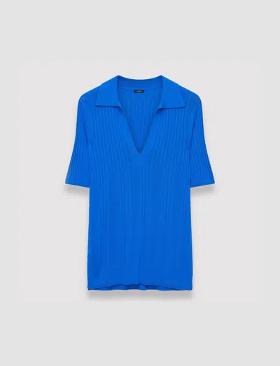Joseph Viscose Ribbed Knitted Polo Top In Ultra Marine