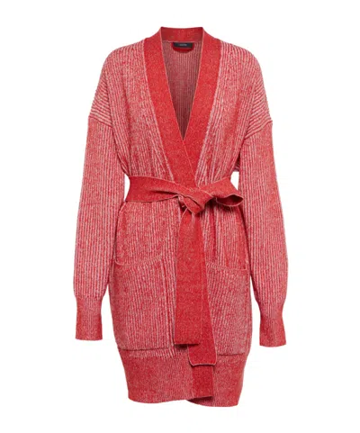 Joseph V-neck Knitted Sweater With Tie In Red