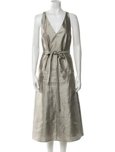 Pre-owned Joseph V-neck Long Dress In Silver