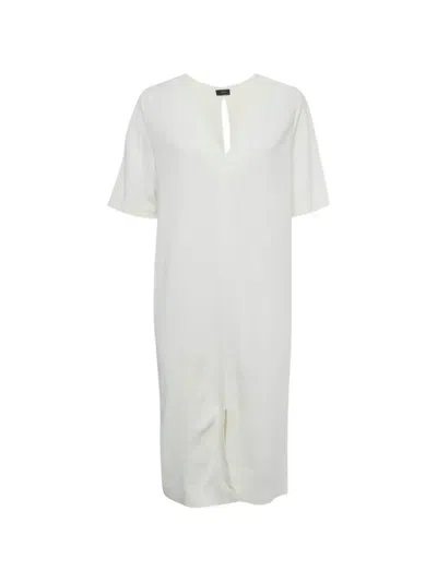 Pre-owned Joseph V-neck Midi Shift Dress In White