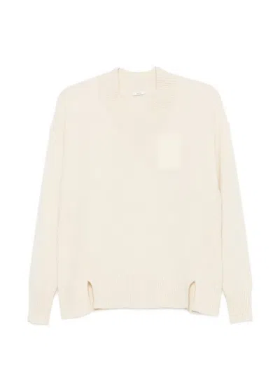 Joseph V-neck Side-slit Sweater In Neutrals