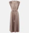 Joseph Volta Belted Plissé Satin Midi Dress In Beige