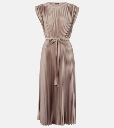 Joseph Volta Belted Plissé Satin Midi Dress In Beige