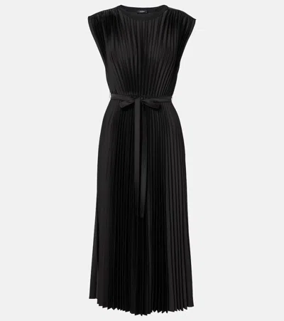 Joseph Volta Belted Plissé Satin Midi Dress In Black
