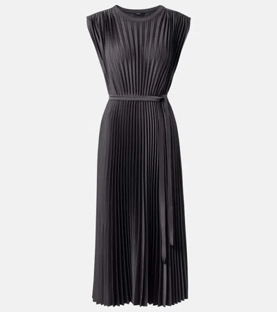 Joseph Volta Belted Plissé Satin Midi Dress In Gray