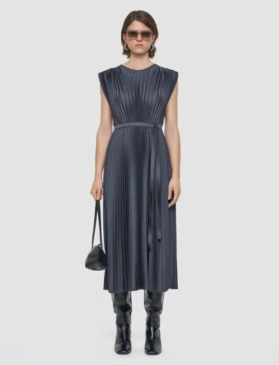 Joseph Volta Knit Weave Plissé Dress In Gray