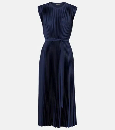 Joseph Volta Plissé Belted Crêpe Midi Dress In Blue