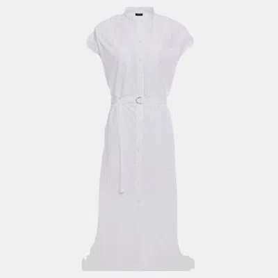 Pre-owned Joseph White Cotton Midi Shirt Dress Xl (fr 42)