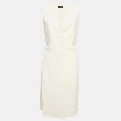 Pre-owned Joseph White Stretch Crepe Sleeveless Wrap Around Dress M