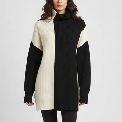 Pre-owned Joseph White/black Knit Long Sleeve Turtleneck Sweater L