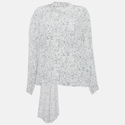 Pre-owned Joseph White/grey Cannon Mineral Print Silk Shirt L
