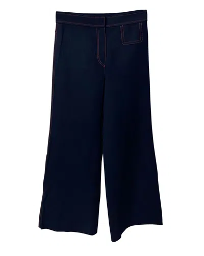 Joseph Wide Leg Pants With Red Stitching In Blue Viscose