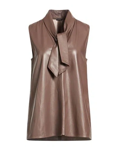 Joseph Woman Top Taupe Size 6 Lambskin In Brown
