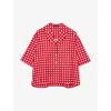 Joseph Vichy Check Short Sleeve Silk Blend Blouse In Crimson Combo