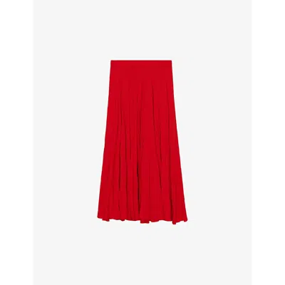 Joseph Womens Crimson Sully High-rise Pleated Silk Midi Skirt