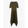 Joseph Womens Hass Avocado Darno Short-sleeve Plissé-skirt Woven Midi Dress In Hass Avocado