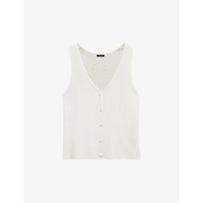 Joseph Sleeveless Ribbed Button-down Vest In Ivory