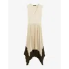 Joseph Womens Oat Combo Dura V-neck Plissé-skirt Woven Midi Dress In Oat Combo