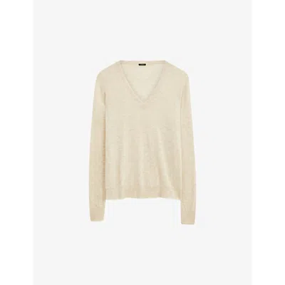 Joseph Cashair V Neck Jumper In Oat Melange