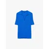 Joseph Viscose Ribbed Knitted Polo Top In Ultra Marine