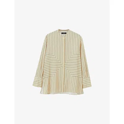 Joseph Womens Affogato/black Athena Geometric-stripe Stretch Silk-blend Blouse In Neutral