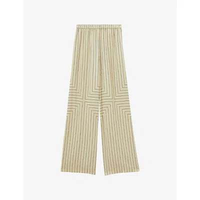 Joseph Womens Affogato/black Hulin Geometric-stripe Wide-leg Mid-rise Stretch Silk-blend Trousers In Neutral