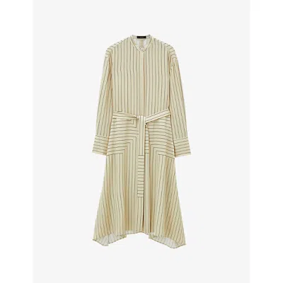 Joseph Womens Affogato/black Orlana Geometric-stripe Stretch Silk-blend Midi Dress In Neutral