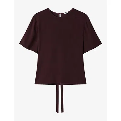 Joseph Womens Atheris Tie-waist Crepe Top Mahogany In Burgundy