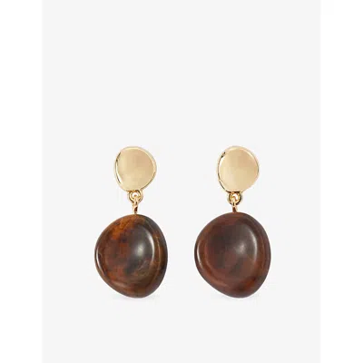 Joseph Womens Bean Metal And Resin Earrings Dark Horn In White