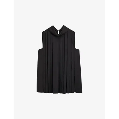 Joseph Womens Black Bergere Pleated Wool-blend Blouse