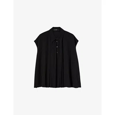 JOSEPH WOMENS JOSEPH ANTIN POLO-COLLAR RELAXED-FIT PLISSÉ WOVEN BLOUSE