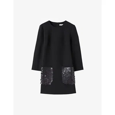 Joseph Bixio Sequined Satin Twill Minidress In Black