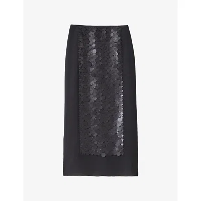 Joseph Cambo Pailette-embellished Crepe De Chine Midi Skirt In Black