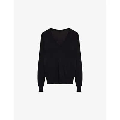 Joseph Womens Black Cashair V-neck Cashmere Jumper