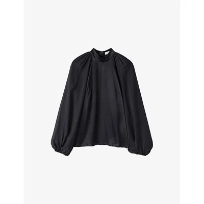 JOSEPH WOMENS BLACK CAVE HIGH-NECK SATIN BLOUSE