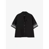 Joseph Womens Leopold Embroidered-stripe Short-sleeve Cotton And Silk-blend Blouse Black In Black