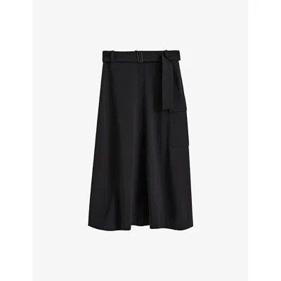 Joseph Womens Black Pernette Belted-waist Woven Midi Skirt