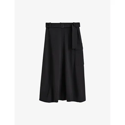 Joseph Womens Black Pernette Fluid Wool-blend Midi Skirt