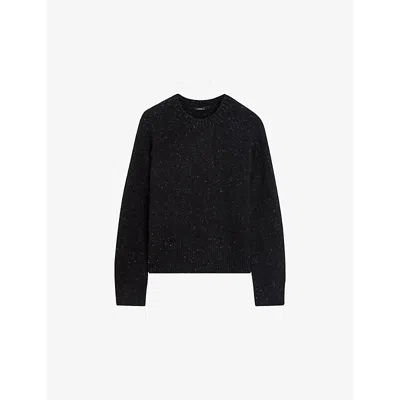 Joseph Alpaca Tweed Knit Round Neck Jumper In Black