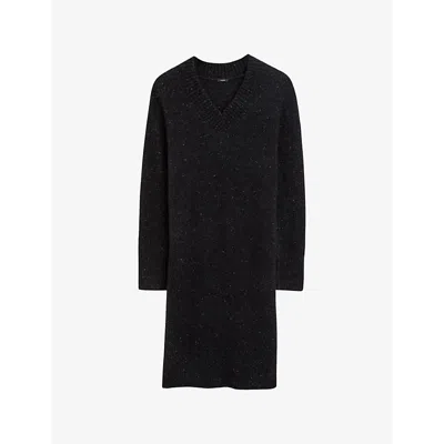Joseph Womens Black Relaxed-fit V-neck Wool-blend Midi Dress Xs