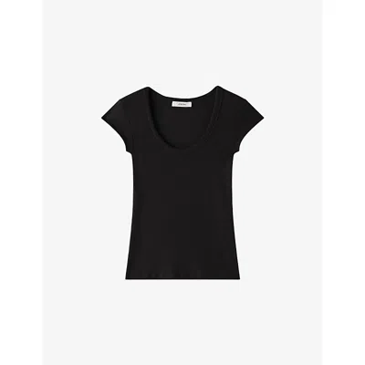 Joseph Womens Black Saba Round-neck Stretch-cotton Top Xs